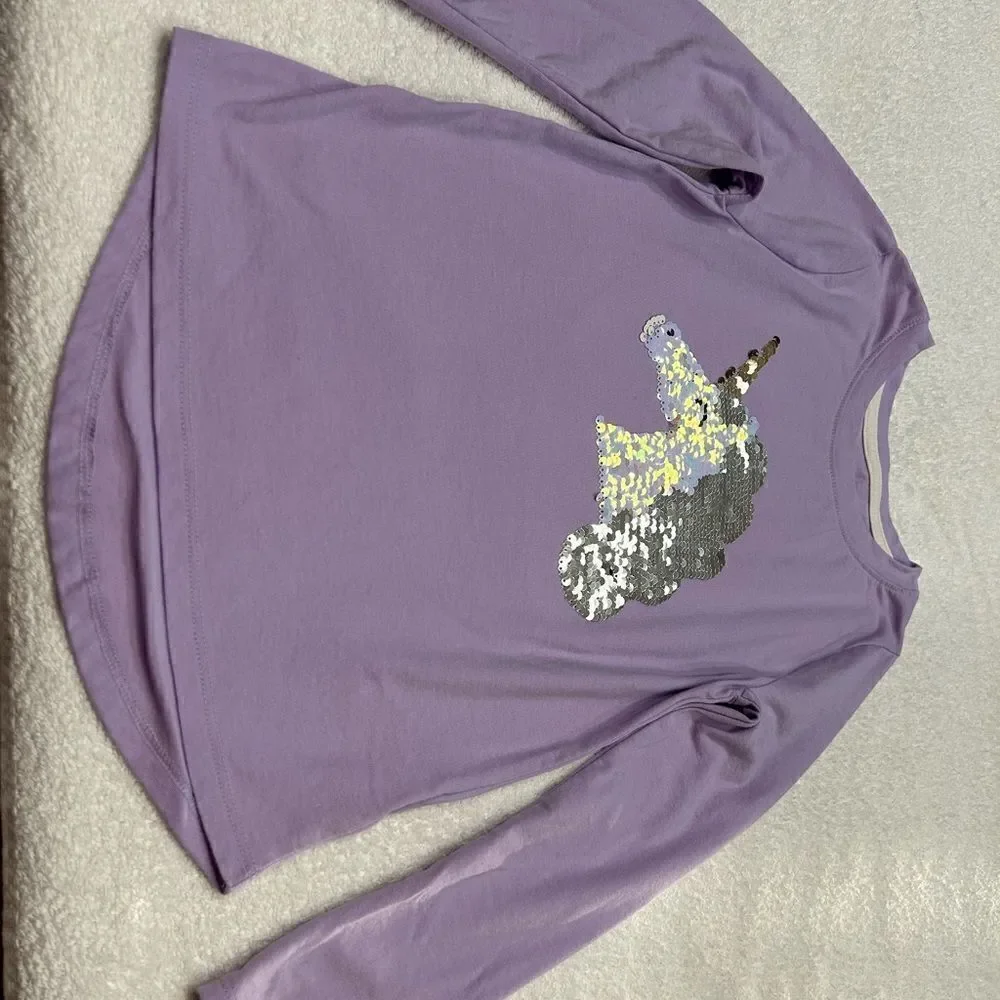 Cat & Jack Small 6/6x purple unicorn sequined embellished long sleeve tee shirt